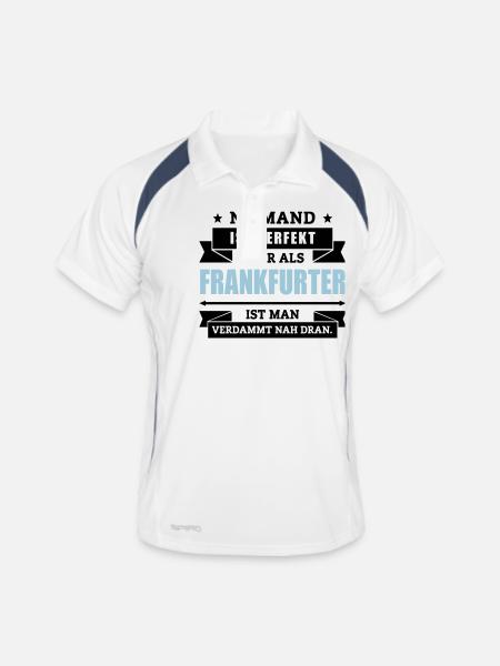 Funshirt Frankfurter - Männer Polo atmungsaktiv - Weiß/Navy - Vorne