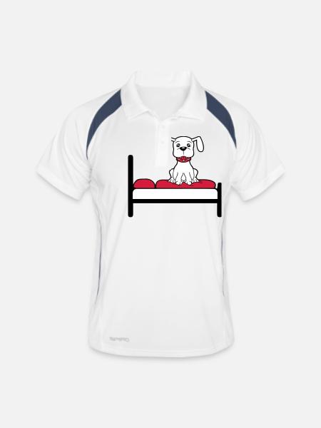 Hund Auf Bett Entspannt Schlafen Schlafzimmer Süß - Männer Polo atmungsaktiv - Weiß/Navy - Vorne