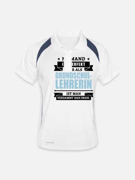 Fun Grundschullehrerin - Männer Polo atmungsaktiv - Weiß/Navy - Vorne