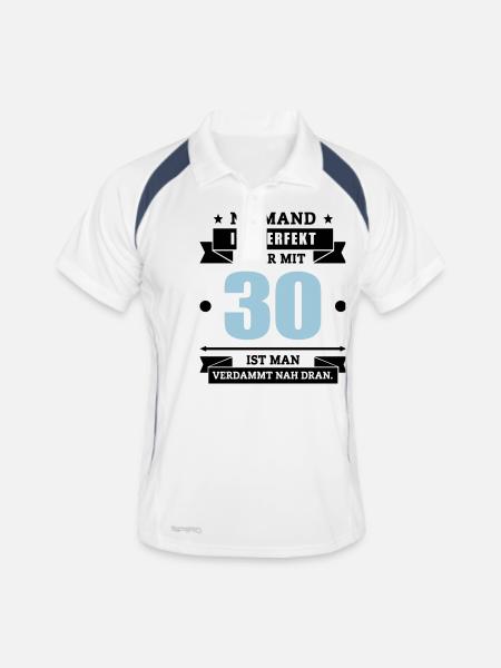 Funshirt 30 - Männer Polo atmungsaktiv - Weiß/Navy - Vorne