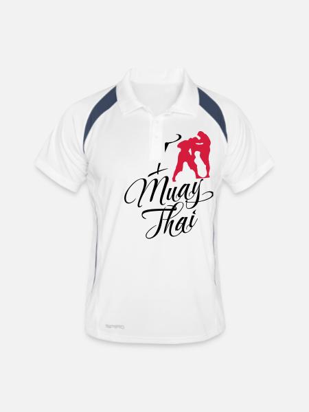 I Love Muay Thai - Männer Polo atmungsaktiv - Weiß/Navy - Vorne