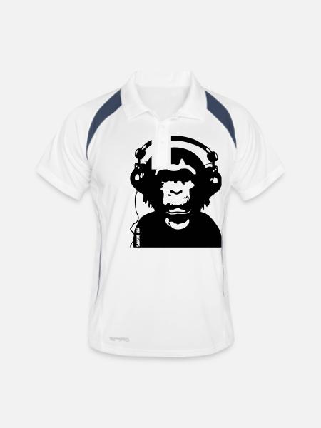 Music by POP CHIMPS - Männer Polo atmungsaktiv - Weiß/Navy - Vorne