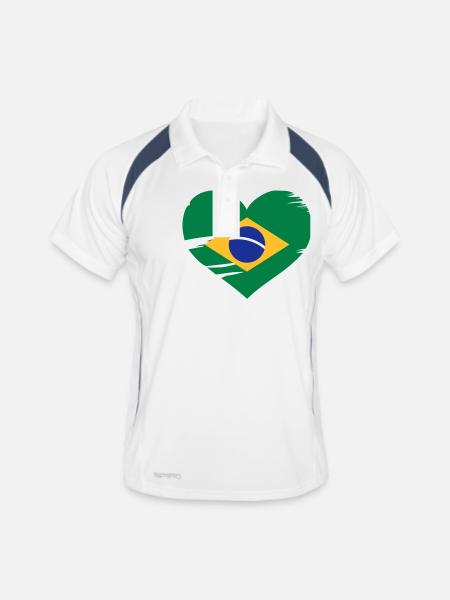 J’aime Brasil - coeur drapeau Brésil - Polo respirant Homme - blanc/marine - Devant