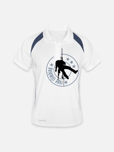 1013_ropeclimbing_mann - Männer Polo atmungsaktiv - Weiß/Navy - Vorne