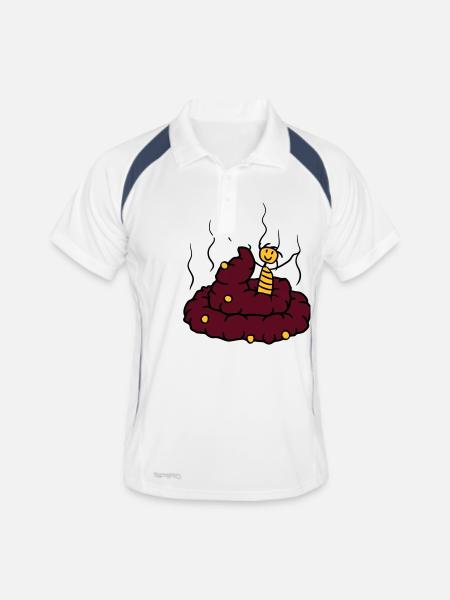 männchen glücklich stückchen fladen kleines scheiß - Männer Polo atmungsaktiv - Weiß/Navy - Vorne