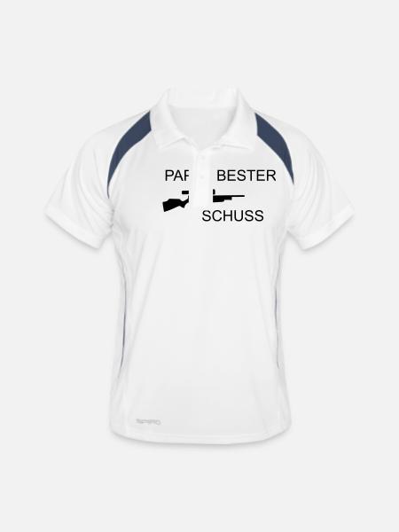 Papas bester Schuss - Männer Polo atmungsaktiv - Weiß/Navy - Vorne