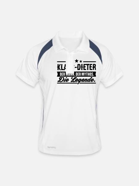Mann Mythos Legende Klaus-Dieter - Männer Polo atmungsaktiv - Weiß/Navy - Vorne