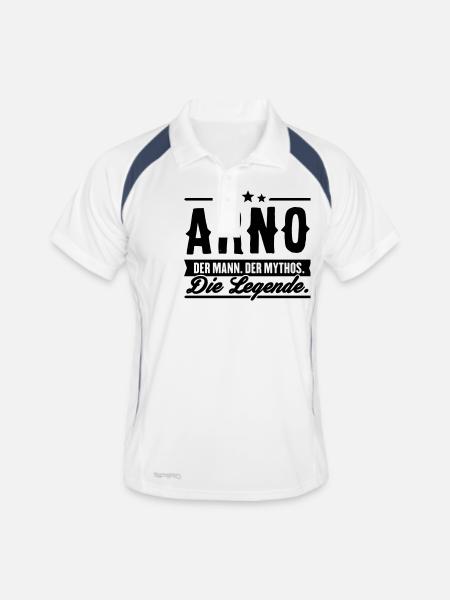 Mann Mythos Legende Arno - Männer Polo atmungsaktiv - Weiß/Navy - Vorne