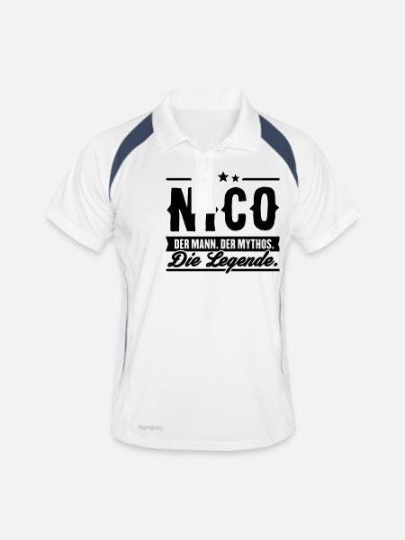 Mann Mythos Legende Nico - Männer Polo atmungsaktiv - Weiß/Navy - Vorne
