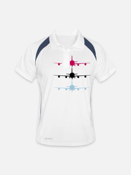 flugzeug silhouette landung fahrwerk abheben muste - Männer Polo atmungsaktiv - Weiß/Navy - Vorne