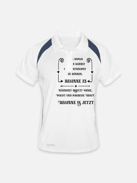 Goethe Motivation - Männer Polo atmungsaktiv - Weiß/Navy - Vorne