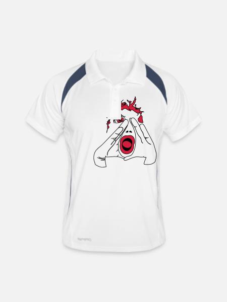 Pouvez-vous m'entendre? - Polo respirant Homme - blanc/marine - Devant