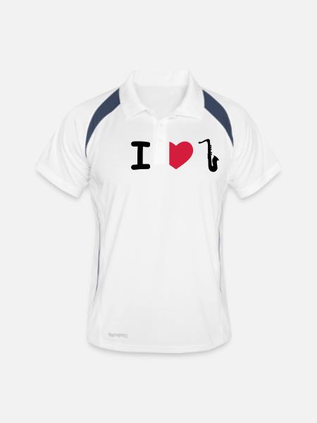 Saxophon - Männer Polo atmungsaktiv - Weiß/Navy - Vorne
