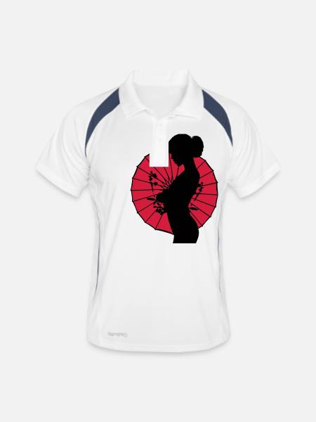 Geisha - sexy Frauen Silhouette - Männer Polo atmungsaktiv - Weiß/Navy - Vorne