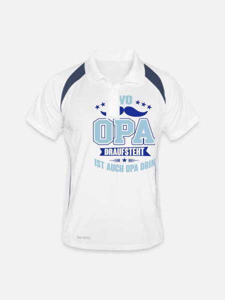 Wo Opa draufsteht ist auch Opa drin - Männer Polo atmungsaktiv - Weiß/Navy - Vorne