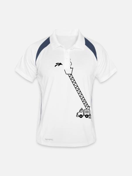 Feuerwehrmann mit Feuerwehrauto - Männer Polo atmungsaktiv - Weiß/Navy - Vorne