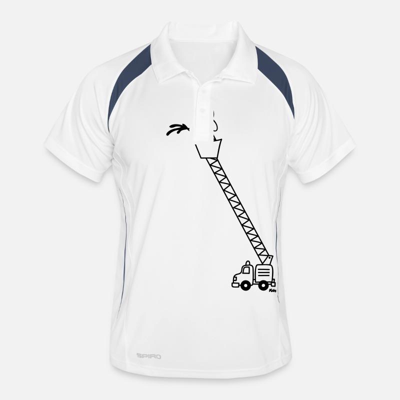 Feuerwehrmann mit Feuerwehrauto - Männer Polo atmungsaktiv - Weiß/Navy