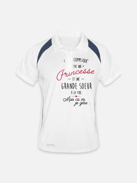Compliqué d'être une princesse et une grande soeur - Polo respirant Homme - blanc/marine - Devant