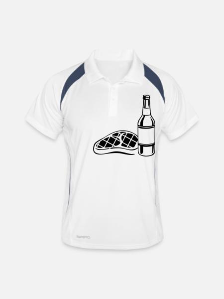steak beer - Männer Polo atmungsaktiv - Weiß/Navy - Vorne