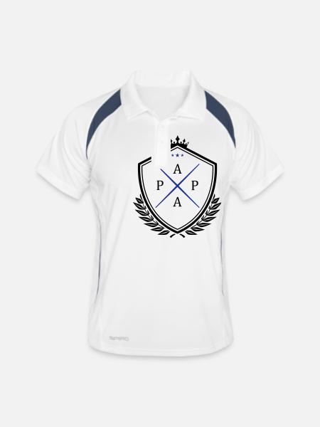 Écusson de papa papa - Polo respirant Homme - blanc/marine - Devant