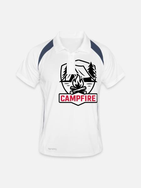 Lagerfeuer Camping Zelt - Männer Polo atmungsaktiv - Weiß/Navy - Vorne