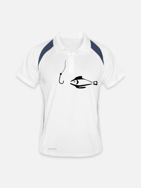 la pêche, les poissons, les hameçons, la pêche sur - Polo respirant Homme - blanc/marine - Devant