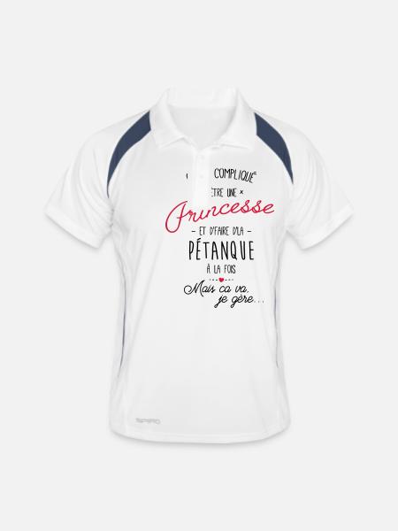 princesse et Pétanque - Polo respirant Homme - blanc/marine - Devant