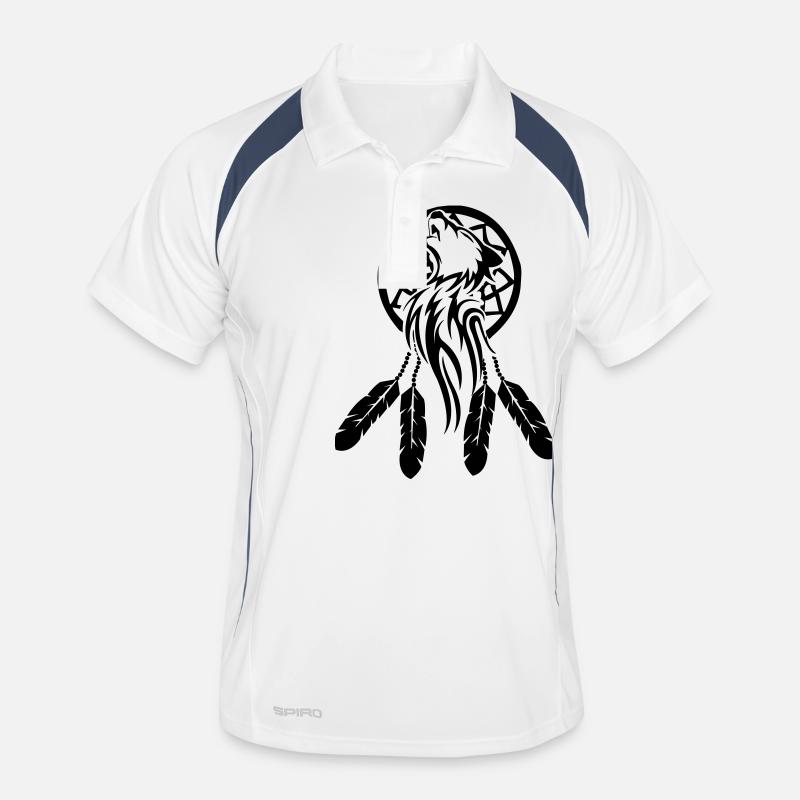 wolf_traumfaenger_001 - Männer Polo atmungsaktiv - Weiß/Navy