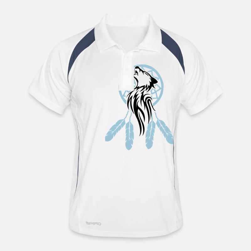 wolf_traumfaenger_002 - Männer Polo atmungsaktiv - Weiß/Navy