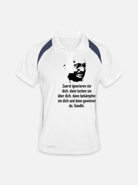 Gandhi: Zuerst ignorieren sie dich, dann lachen s - Männer Polo atmungsaktiv - Weiß/Navy - Vorne
