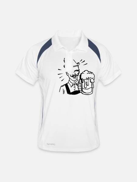 retro guy with beer - Männer Polo atmungsaktiv - Weiß/Navy - Vorne