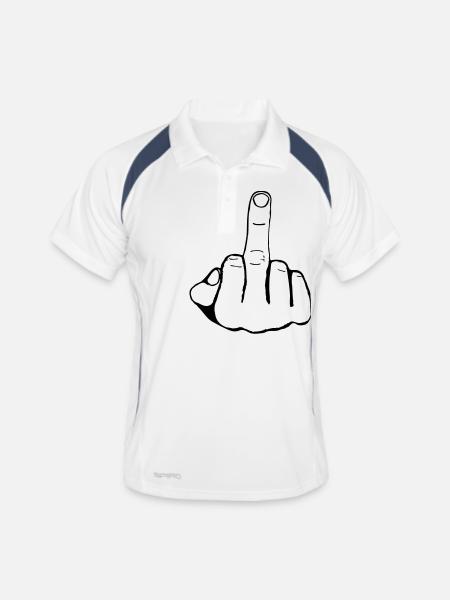 FUCK YOU - MITTELFINGER - STINKEFINGER - Männer Polo atmungsaktiv - Weiß/Navy - Vorne
