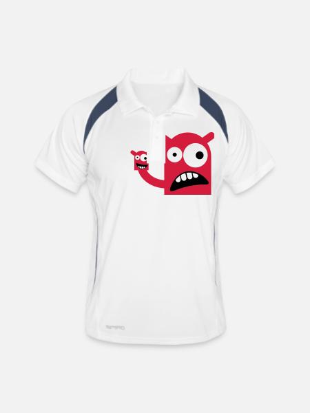 Ein Monster mit einer Monster-Puppe - Männer Polo atmungsaktiv - Weiß/Navy - Vorne