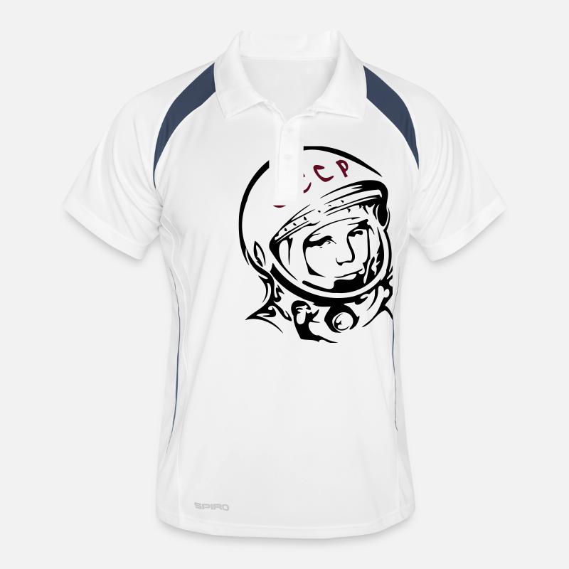 Juri Gagarin - Männer Polo atmungsaktiv - Weiß/Navy