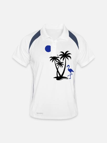 Palmiers flamants roses - Polo respirant Homme - blanc/marine - Devant