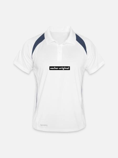 "Oecher Original" Aachen/Öche - Männer Polo atmungsaktiv - Weiß/Navy - Vorne