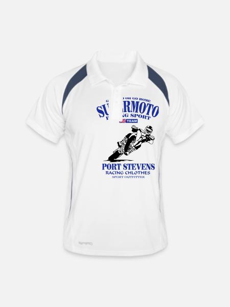Supermoto Racing - Männer Polo atmungsaktiv - Weiß/Navy - Vorne