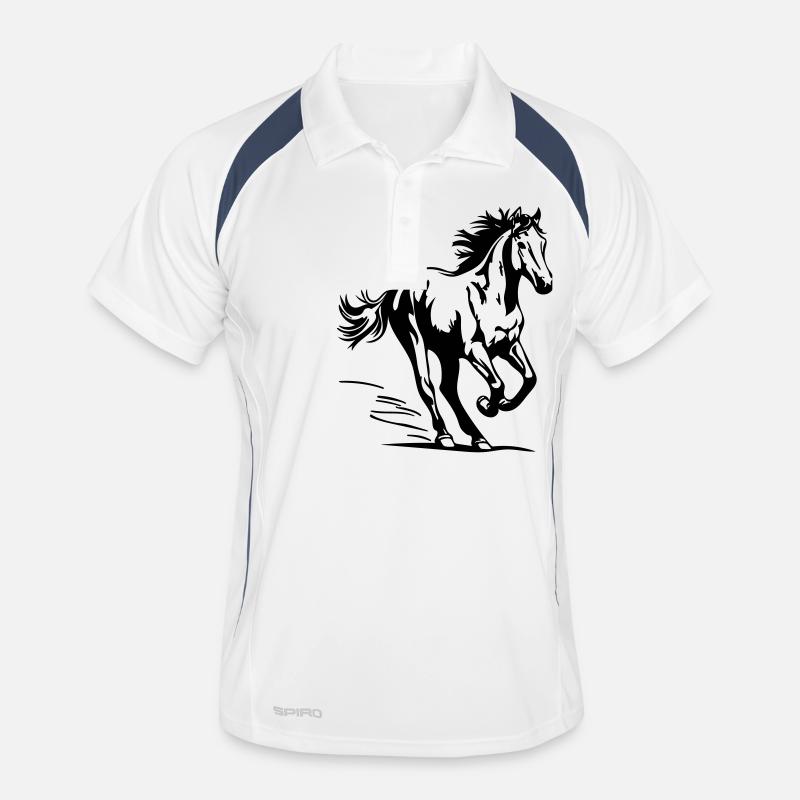 Pferd - Männer Polo atmungsaktiv - Weiß/Navy