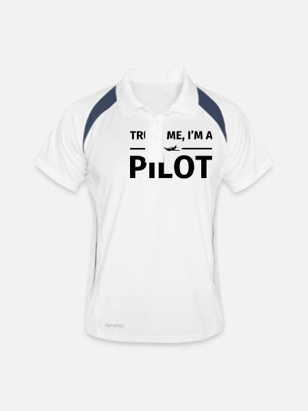 Trust Me I'm a Pilot - Männer Polo atmungsaktiv - Weiß/Navy - Vorne