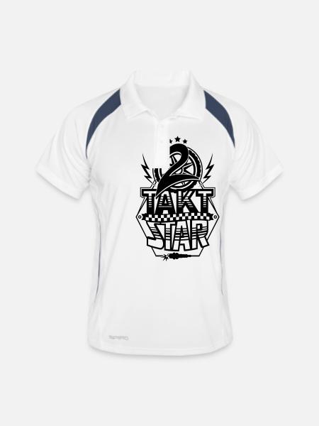 2-Takt-Star / Zweitakt-Star - Männer Polo atmungsaktiv - Weiß/Navy - Vorne
