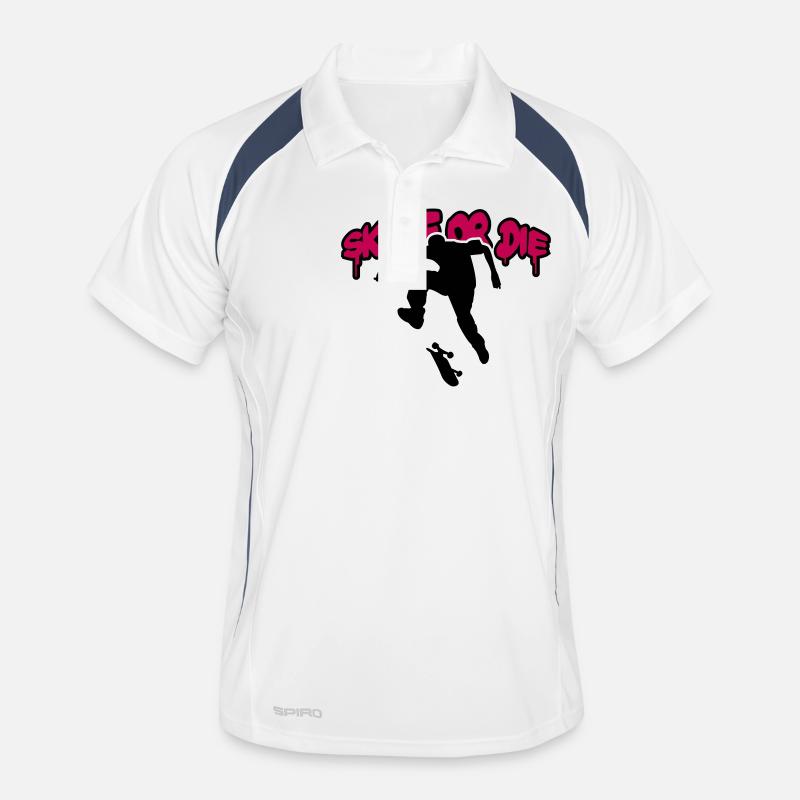 Skate Or Die - Männer Polo atmungsaktiv - Weiß/Navy