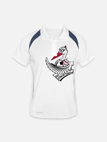 stork_mascot_white - Männer Polo atmungsaktiv - Weiß/Navy - Vorne