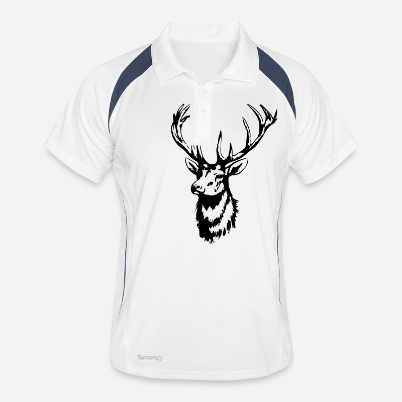 HIRSCH - HIRSCHKOPF - HIRSCHGEWEIH - Männer Polo atmungsaktiv - Weiß/Navy