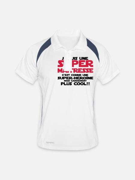 une super maîtresse plus COOL - Polo respirant Homme - blanc/marine - Devant