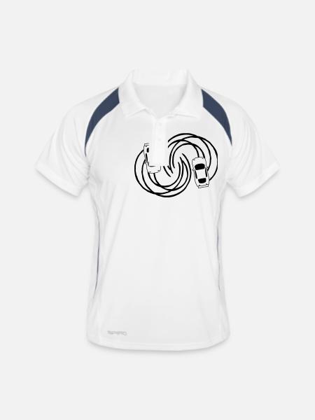 kreis kurve stunt 2 freunde team bremsspuren drift - Männer Polo atmungsaktiv - Weiß/Navy - Vorne