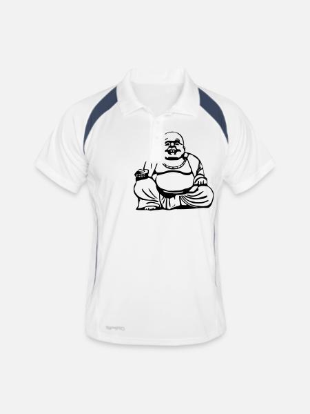 Buddha - Männer Polo atmungsaktiv - Weiß/Navy - Vorne