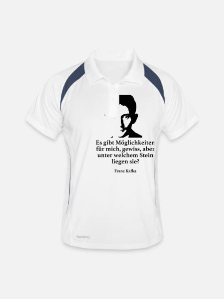 Kafka: Es gibt Möglichkeiten für mich, gewiss, ab - Männer Polo atmungsaktiv - Weiß/Navy - Vorne