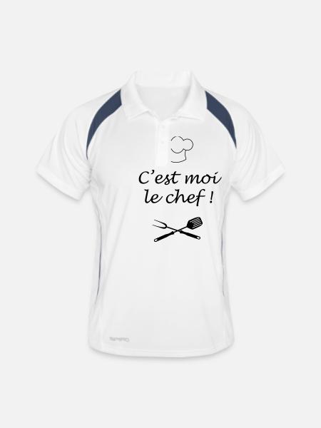 chef barbecue cuisinier - Polo respirant Homme - blanc/marine - Devant