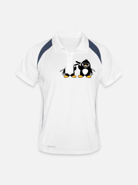 2 pingouins ninja samouraï japonais katana duo - Polo respirant Homme - blanc/marine - Devant