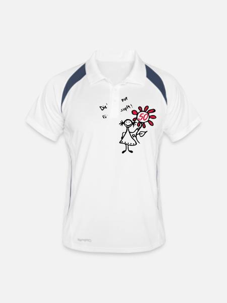Geburtstag Birthday 50. - Strichmännchen Blume - Männer Polo atmungsaktiv - Weiß/Navy - Vorne